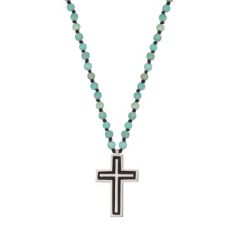 Κολιέ Ροζάριο πέτρες Τιρκουάζ ασημένιος Σταυρός