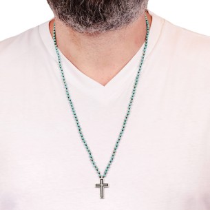 Κολιέ Ροζάριο πέτρες Τιρκουάζ ασημένιος Σταυρός