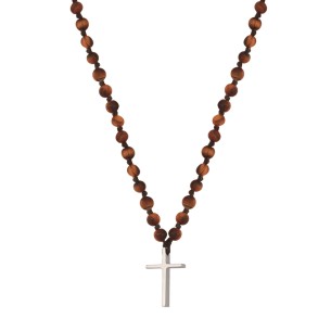 Κολιέ Ροζάριο Μάτι Τίγρη ασημένιος Σταυρός