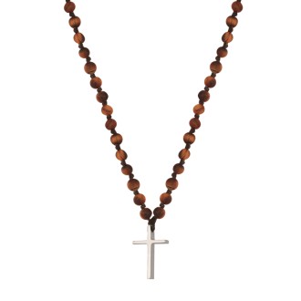 Κολιέ Ροζάριο Μάτι Τίγρη ασημένιος Σταυρός