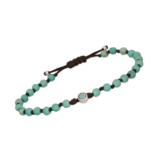 Βραχιόλι κορδόνι ασημένιο Μάτι Τιρκουάζ