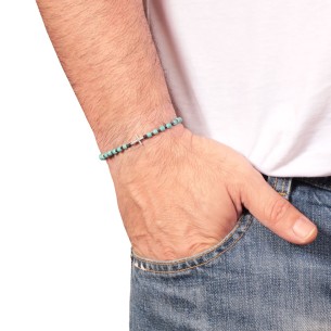 Βραχιόλι κορδόνι ασημένιος Σταυρός Τιρκουάζ