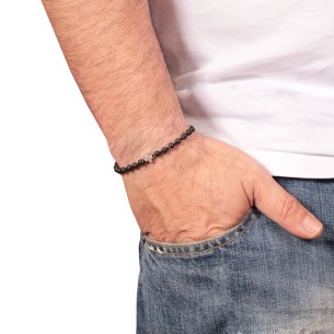 Βραχιόλι κορδόνι ασημένιος Σταυρός Πέτρες Λάβα