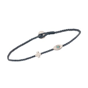 Βραχιόλι κορδόνι ασημένιος Σταυρός Μάτι