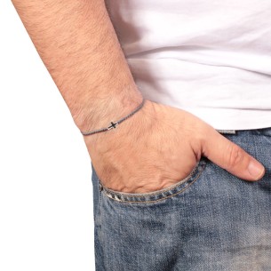 Ανδρικό βραχιόλι κορδόνι ασημένιος Σταυρός