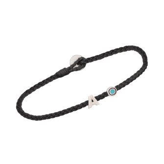 Βραχιόλι κορδόνι ασημένιο Μονόγραμμα Α και Μάτι