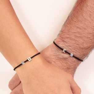 Βραχιόλι κορδόνι ασημένιο Μονόγραμμα R και Μάτι