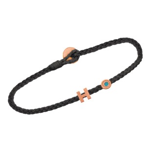 Ασημένιο ρόζ επιχρυσωμένο βραχιόλι κορδόνι Μονόγραμμα Η