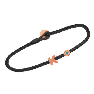 Ασημένιο ρόζ επιχρυσωμένο βραχιόλι κορδόνι Μονόγραμμα Κ