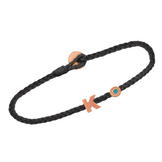 Ασημένιο ρόζ επιχρυσωμένο βραχιόλι κορδόνι Μονόγραμμα Κ