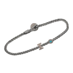 Βραχιόλι κορδόνι ασημένιο μαύρο επιπλατινωμένο Γράμμα Ι