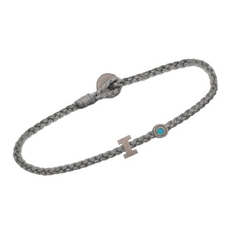 Βραχιόλι κορδόνι ασημένιο μαύρο επιπλατινωμένο Γράμμα Ι