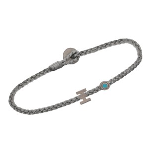 Βραχιόλι κορδόνι ασημένιο μαύρο επιπλατινωμένο Γράμμα Ξ