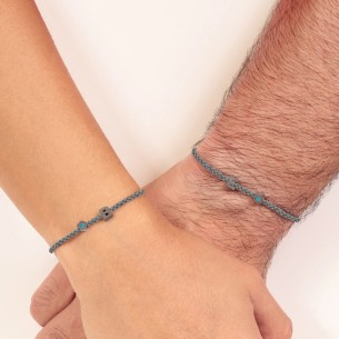 Βραχιόλι κορδόνι ασημένιο μαύρο επιπλατινωμένο Γράμμα Π