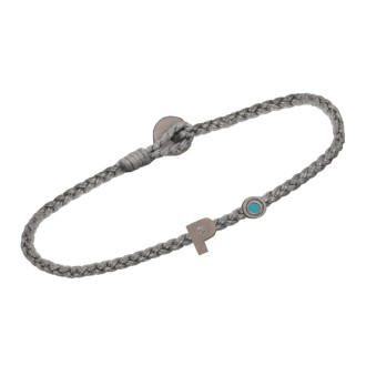 Βραχιόλι κορδόνι ασημένιο μαύρο επιπλατινωμένο Γράμμα Ρ