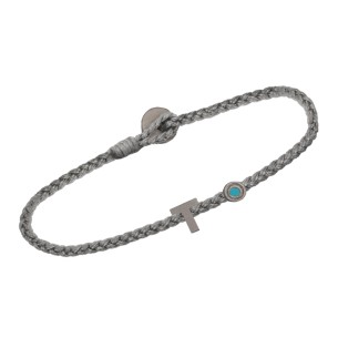 Βραχιόλι κορδόνι ασημένιο μαύρο επιπλατινωμένο Γράμμα Τ