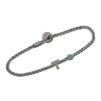 Βραχιόλι κορδόνι ασημένιο μαύρο επιπλατινωμένο Γράμμα Τ