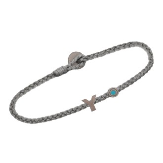 Βραχιόλι κορδόνι ασημένιο μαύρο επιπλατινωμένο Γράμμα Υ