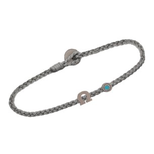 Βραχιόλι κορδόνι ασημένιο μαύρο επιπλατινωμένο Γράμμα Ω