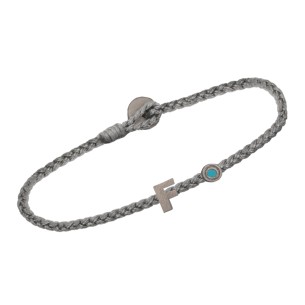 Βραχιόλι κορδόνι ασημένιο μαύρο επιπλατινωμένο Γράμμα F