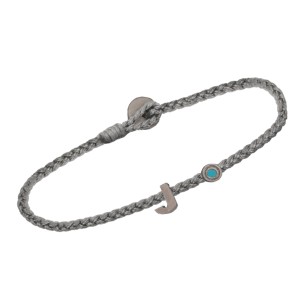 Βραχιόλι κορδόνι ασημένιο μαύρο επιπλατινωμένο Γράμμα J