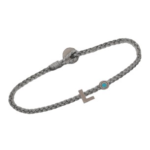 Βραχιόλι κορδόνι ασημένιο μαύρο επιπλατινωμένο Γράμμα L