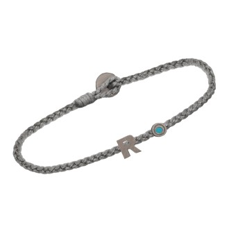 Βραχιόλι κορδόνι ασημένιο μαύρο επιπλατινωμένο Γράμμα R