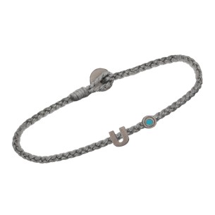 Βραχιόλι κορδόνι ασημένιο μαύρο επιπλατινωμένο Γράμμα U