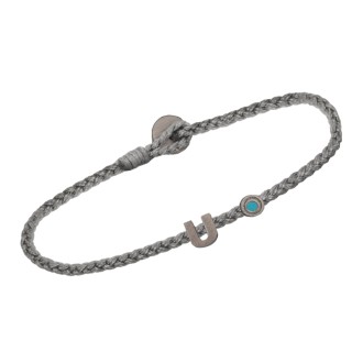 Βραχιόλι κορδόνι ασημένιο μαύρο επιπλατινωμένο Γράμμα U