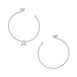 Ασημένια επιπλατινωμένα σκουλαρίκια Κρίκοι Μονόγραμμα Α 35.00mm