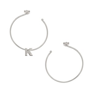 Ασημένια επιπλατινωμένα σκουλαρίκια Κρίκοι Μονόγραμμα Κ 35.00mm