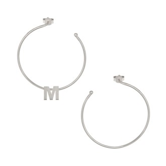 Ασημένια επιπλατινωμένα σκουλαρίκια Κρίκοι Μονόγραμμα Μ 35.00mm