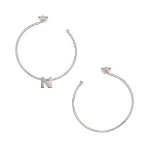 Ασημένια επιπλατινωμένα σκουλαρίκια Κρίκοι Μονόγραμμα Ν 35.00mm