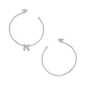 Ασημένια επιπλατινωμένα σκουλαρίκια Κρίκοι Μονόγραμμα Ν 35.00mm