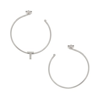 Ασημένια επιπλατινωμένα σκουλαρίκια Κρίκοι Μονόγραμμα Τ 35.00mm