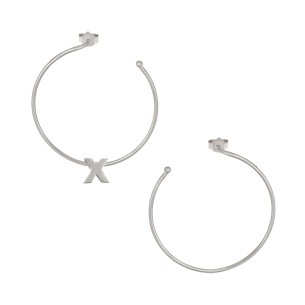 Ασημένια επιπλατινωμένα σκουλαρίκια Κρίκοι Μονόγραμμα Χ 35.00mm