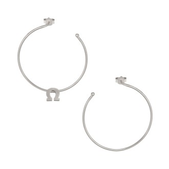 Ασημένια επιπλατινωμένα σκουλαρίκια Κρίκοι Μονόγραμμα Ω 35.00mm