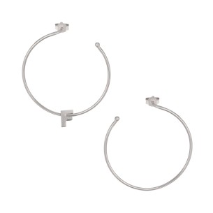 Ασημένια επιπλατινωμένα σκουλαρίκια Κρίκοι Μονόγραμμα F 35.00mm
