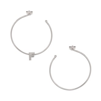 Ασημένια επιπλατινωμένα σκουλαρίκια Κρίκοι Μονόγραμμα F 35.00mm