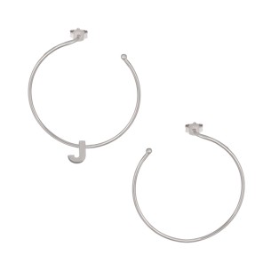Ασημένια επιπλατινωμένα σκουλαρίκια Κρίκοι Μονόγραμμα J 35.00mm