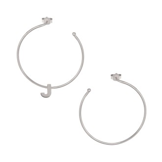 Ασημένια επιπλατινωμένα σκουλαρίκια Κρίκοι Μονόγραμμα J 35.00mm