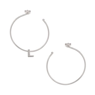 Ασημένια επιπλατινωμένα σκουλαρίκια Κρίκοι Μονόγραμμα L 35.00mm