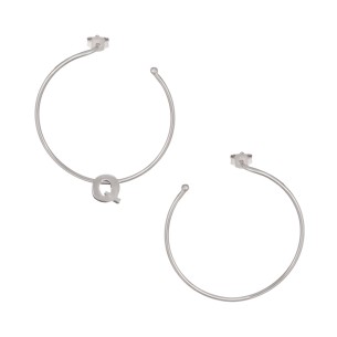 Ασημένια επιπλατινωμένα σκουλαρίκια Κρίκοι Μονόγραμμα Q 35.00mm