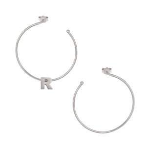 Ασημένια επιπλατινωμένα σκουλαρίκια Κρίκοι Μονόγραμμα R 35.00mm