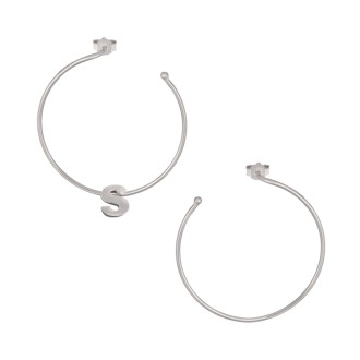 Ασημένια επιπλατινωμένα σκουλαρίκια Κρίκοι Μονόγραμμα S 35.00mm