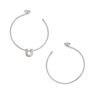 Ασημένια επιπλατινωμένα σκουλαρίκια Κρίκοι Μονόγραμμα U 35.00mm