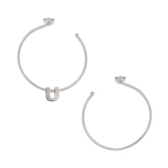 Ασημένια επιπλατινωμένα σκουλαρίκια Κρίκοι Μονόγραμμα U 35.00mm