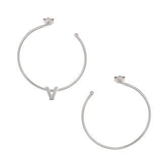 Ασημένια επιπλατινωμένα σκουλαρίκια Κρίκοι Μονόγραμμα V 35.00mm