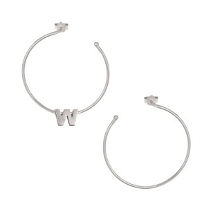 Ασημένια επιπλατινωμένα σκουλαρίκια Κρίκοι Μονόγραμμα W 35.00mm