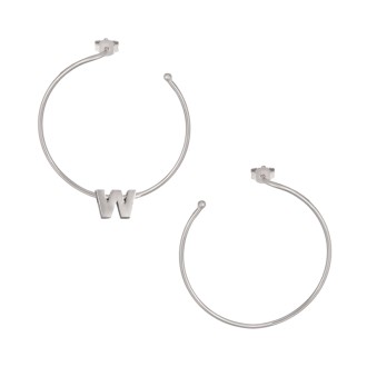 Ασημένια επιπλατινωμένα σκουλαρίκια Κρίκοι Μονόγραμμα W 35.00mm